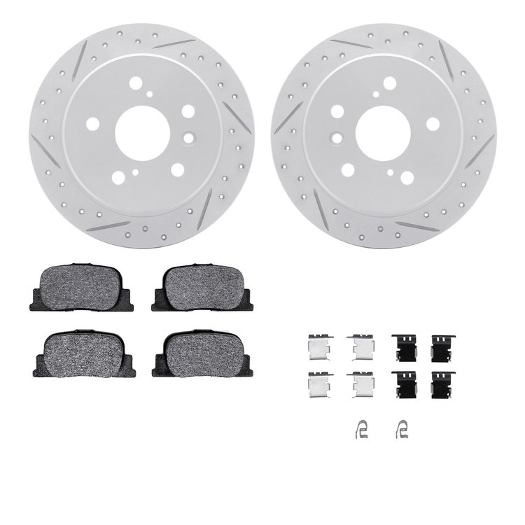 2512-76010 Geoperformance Drilled/Slotted Rotors w/5000 Advanced Brake Pads Kit & Hardware, 2000-2001 Lexus/Toyota/Scion, Positi