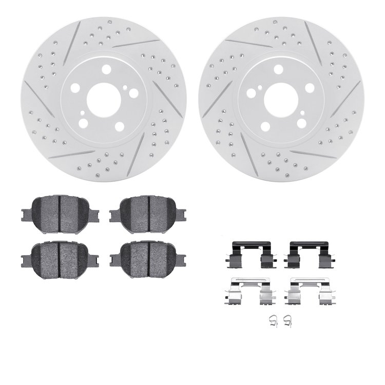 2512-76016 Geoperformance Drilled/Slotted Rotors w/5000 Advanced Brake Pads Kit & Hardware, 2000-2010 Lexus/Toyota/Scion, Positi