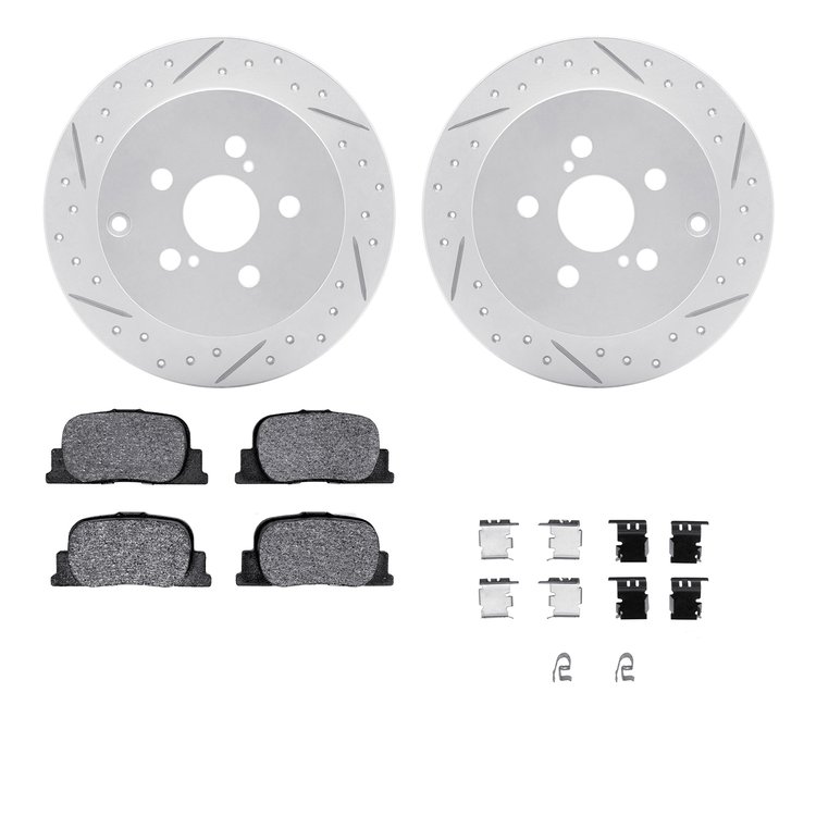 2512-76019 Geoperformance Drilled/Slotted Rotors w/5000 Advanced Brake Pads Kit & Hardware, 2005-2010 Lexus/Toyota/Scion, Positi