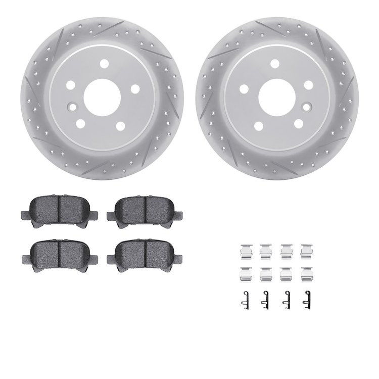 2512-76020 Geoperformance Drilled/Slotted Rotors w/5000 Advanced Brake Pads Kit & Hardware, 2000-2004 Lexus/Toyota/Scion, Positi
