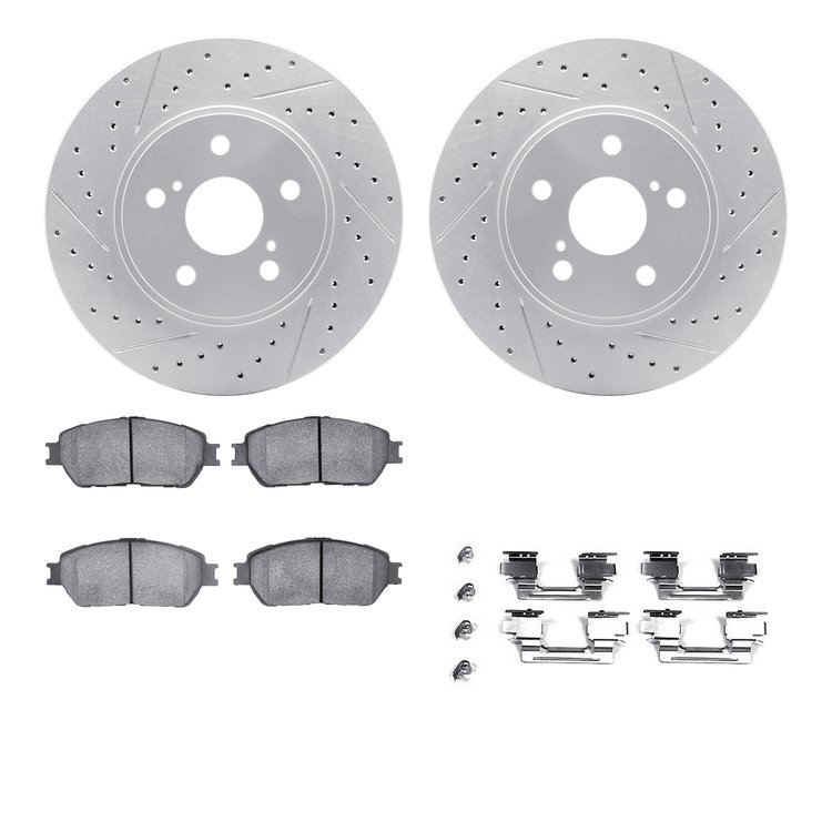 2512-76027 Geoperformance Drilled/Slotted Rotors w/5000 Advanced Brake Pads Kit & Hardware, 2002-2006 Lexus/Toyota/Scion, Positi