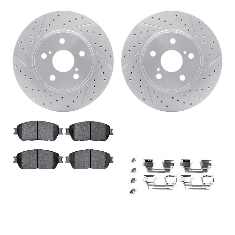 2512-76028 Geoperformance Drilled/Slotted Rotors w/5000 Advanced Brake Pads Kit & Hardware, 2004-2010 Lexus/Toyota/Scion, Positi