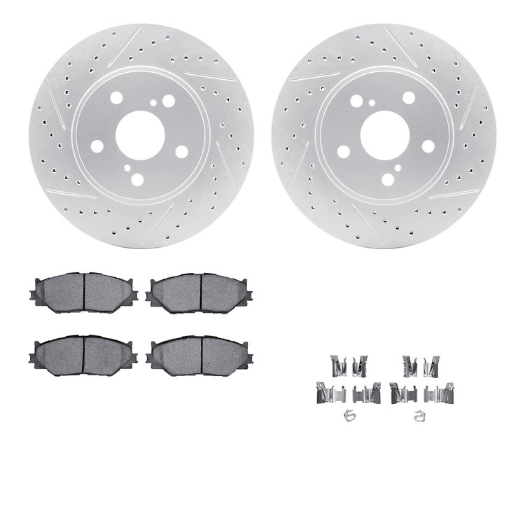 2512-76030 Geoperformance Drilled/Slotted Rotors w/5000 Advanced Brake Pads Kit & Hardware, 2006-2015 Lexus/Toyota/Scion, Positi