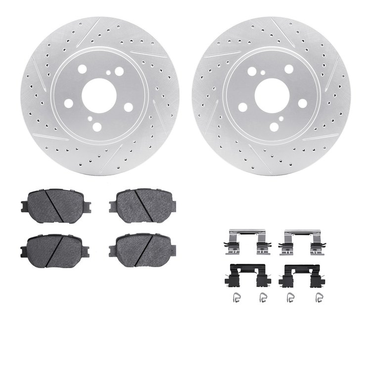 2512-76031 Geoperformance Drilled/Slotted Rotors w/5000 Advanced Brake Pads Kit & Hardware, 2014-2015 Lexus/Toyota/Scion, Positi
