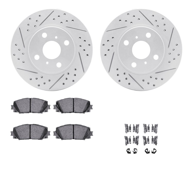 2512-76036 Geoperformance Drilled/Slotted Rotors w/5000 Advanced Brake Pads Kit & Hardware, 2012-2019 Lexus/Toyota/Scion, Positi