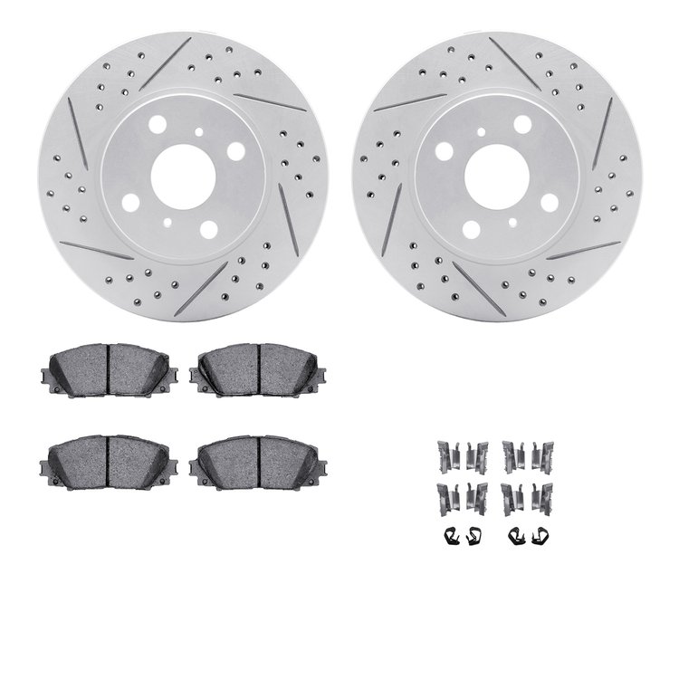 2512-76037 Geoperformance Drilled/Slotted Rotors w/5000 Advanced Brake Pads Kit & Hardware, 2006-2018 Lexus/Toyota/Scion, Positi