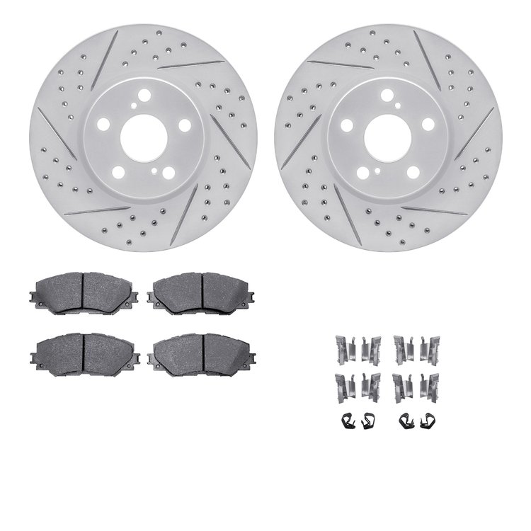 2512-76041 Geoperformance Drilled/Slotted Rotors w/5000 Advanced Brake Pads Kit & Hardware, 2008-2019 Multiple Makes/Models, Pos
