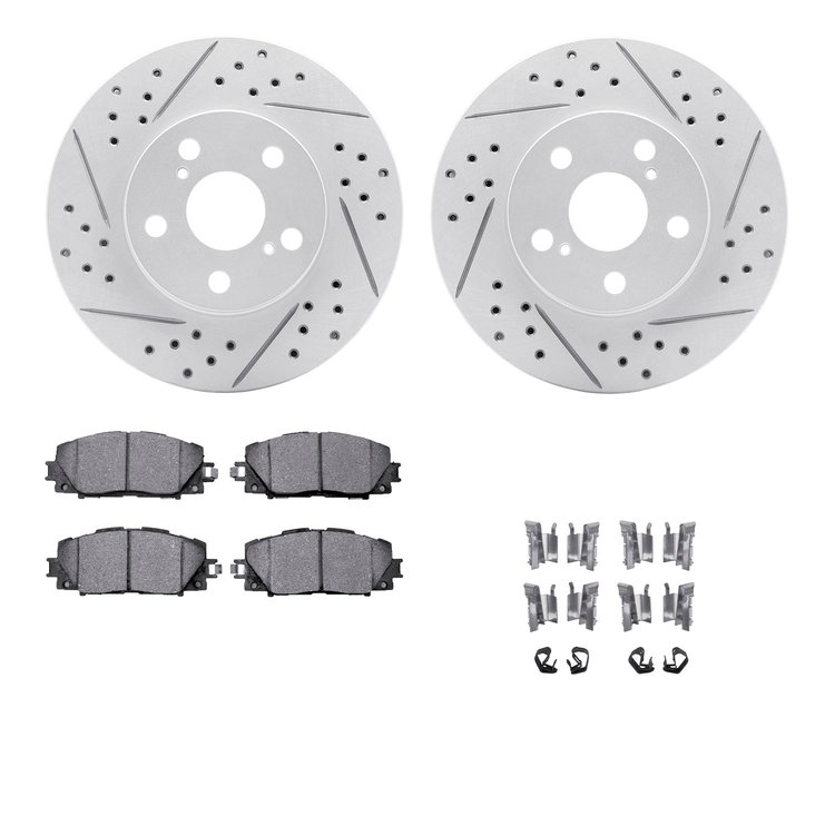 2512-76045 Geoperformance Drilled/Slotted Rotors w/5000 Advanced Brake Pads Kit & Hardware, 2010-2017 Lexus/Toyota/Scion, Positi