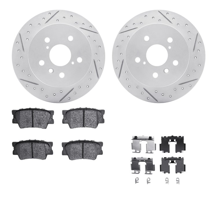 2512-76058 Geoperformance Drilled/Slotted Rotors w/5000 Advanced Brake Pads Kit & Hardware, Fits Select Lexus/Toyota/Scion, Posi