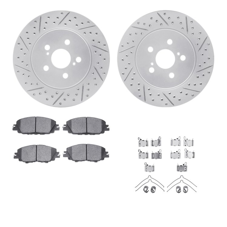 2512-76059 Geoperformance Drilled/Slotted Rotors w/5000 Advanced Brake Pads Kit & Hardware, Fits Select Lexus/Toyota/Scion, Posi