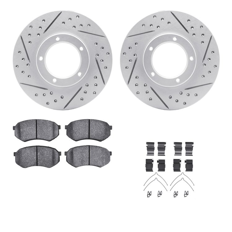 2512-76074 Geoperformance Drilled/Slotted Rotors w/5000 Advanced Brake Pads Kit & Hardware, 1995-2004 Lexus/Toyota/Scion, Positi