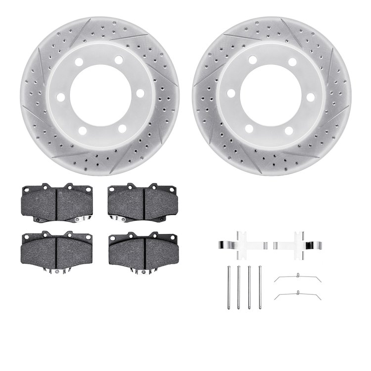 2512-76076 Geoperformance Drilled/Slotted Rotors w/5000 Advanced Brake Pads Kit & Hardware, 1995-2004 Lexus/Toyota/Scion, Positi
