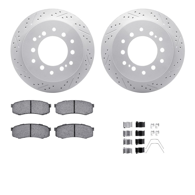 2512-76099 Geoperformance Drilled/Slotted Rotors w/5000 Advanced Brake Pads Kit & Hardware, 2001-2009 Lexus/Toyota/Scion, Positi