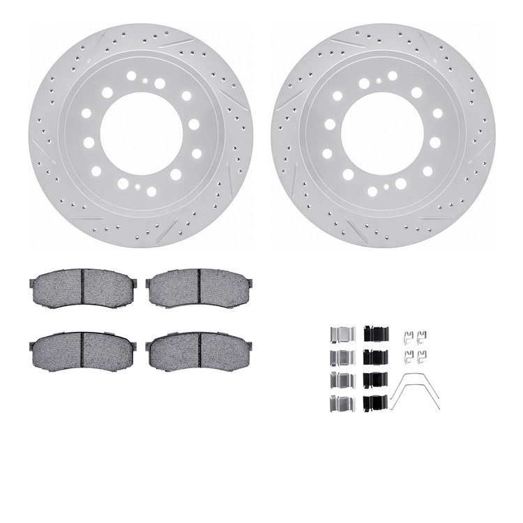 2512-76100 Geoperformance Drilled/Slotted Rotors w/5000 Advanced Brake Pads Kit & Hardware, Fits Select Lexus/Toyota/Scion, Posi