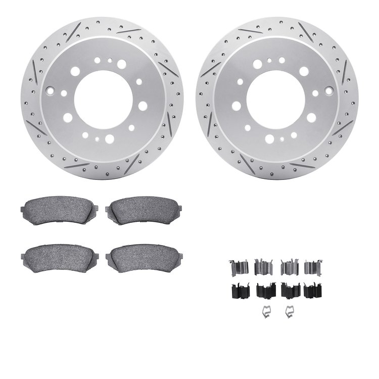 2512-76116 Geoperformance Drilled/Slotted Rotors w/5000 Advanced Brake Pads Kit & Hardware, 1998-2007 Lexus/Toyota/Scion, Positi