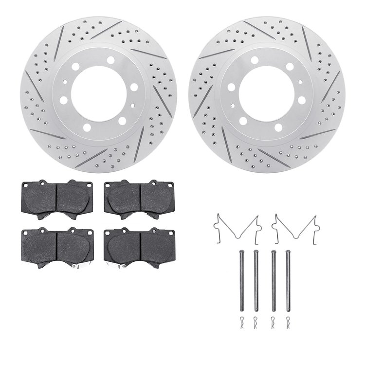 2512-76147 Geoperformance Drilled/Slotted Rotors w/5000 Advanced Brake Pads Kit & Hardware, Fits Select Lexus/Toyota/Scion, Posi