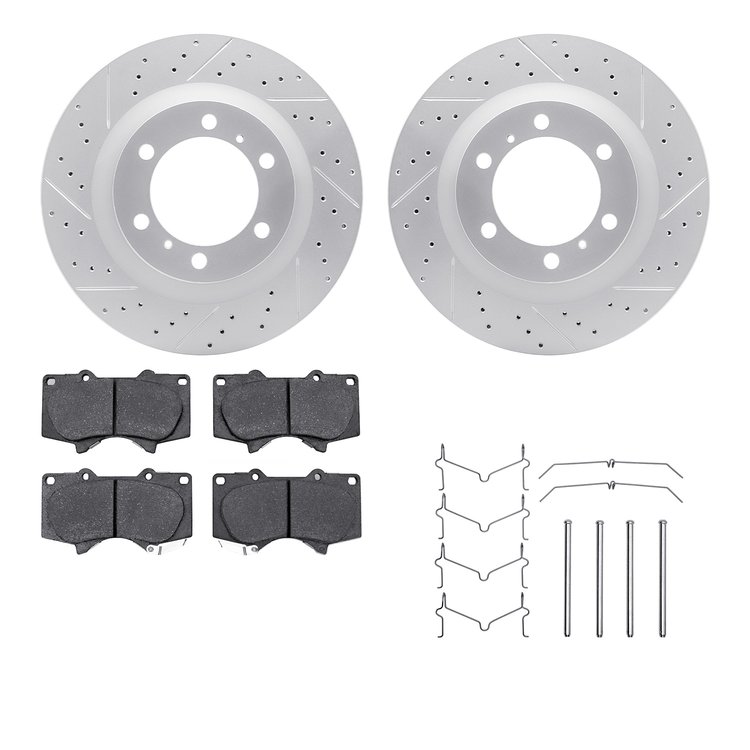 2512-76148 Geoperformance Drilled/Slotted Rotors w/5000 Advanced Brake Pads Kit & Hardware, Fits Select Lexus/Toyota/Scion, Posi