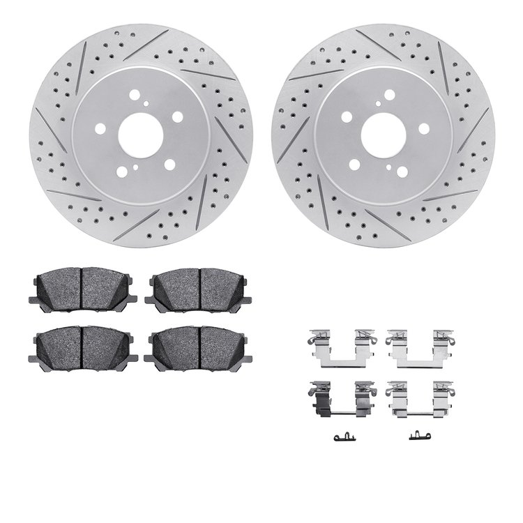 2512-76151 Geoperformance Drilled/Slotted Rotors w/5000 Advanced Brake Pads Kit & Hardware, 2004-2009 Lexus/Toyota/Scion, Positi