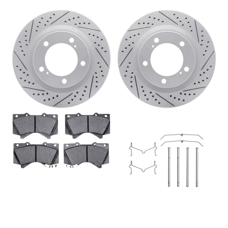 2512-76161 Geoperformance Drilled/Slotted Rotors w/5000 Advanced Brake Pads Kit & Hardware, Fits Select Lexus/Toyota/Scion, Posi