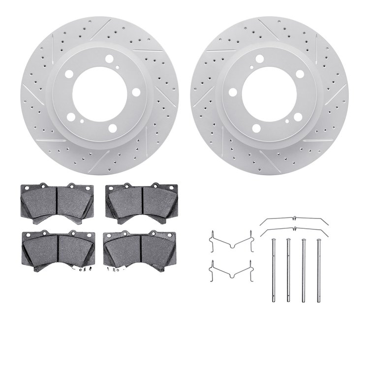 2512-76162 Geoperformance Drilled/Slotted Rotors w/5000 Advanced Brake Pads Kit & Hardware, 2008-2021 Lexus/Toyota/Scion, Positi
