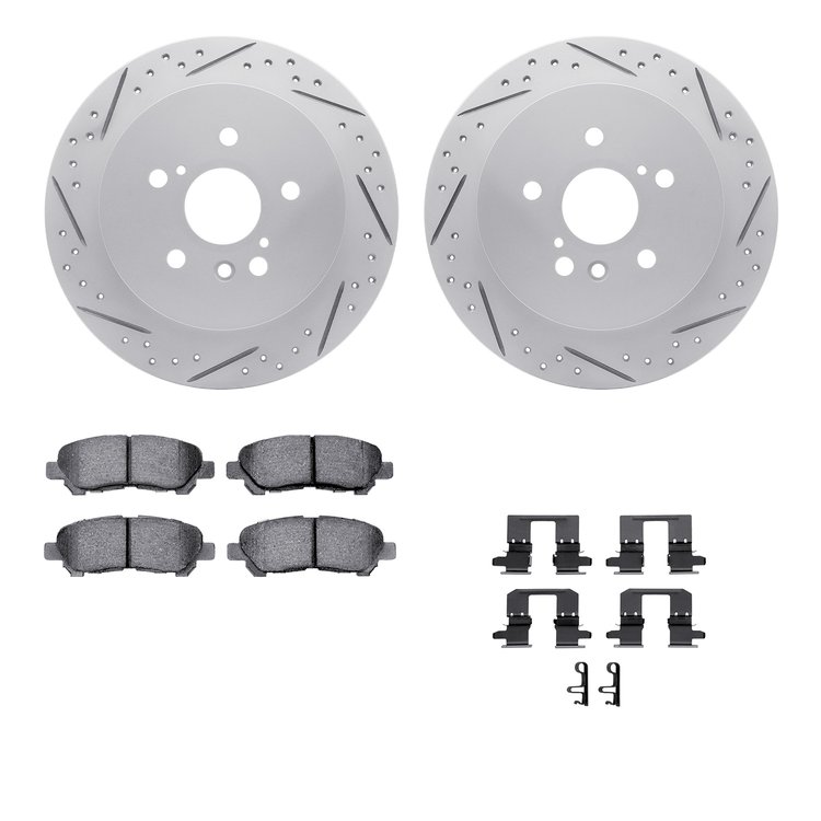 2512-76165 Geoperformance Drilled/Slotted Rotors w/5000 Advanced Brake Pads Kit & Hardware, 2008-2013 Lexus/Toyota/Scion, Positi