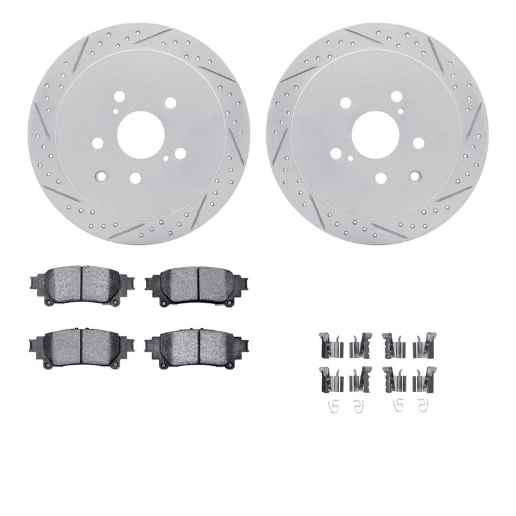 2512-76167 Geoperformance Drilled/Slotted Rotors w/5000 Advanced Brake Pads Kit & Hardware, 2010-2020 Lexus/Toyota/Scion, Positi
