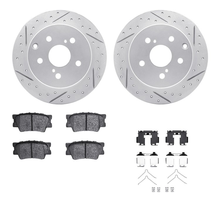 2512-76177 Geoperformance Drilled/Slotted Rotors w/5000 Advanced Brake Pads Kit & Hardware, 2006-2018 Lexus/Toyota/Scion, Positi