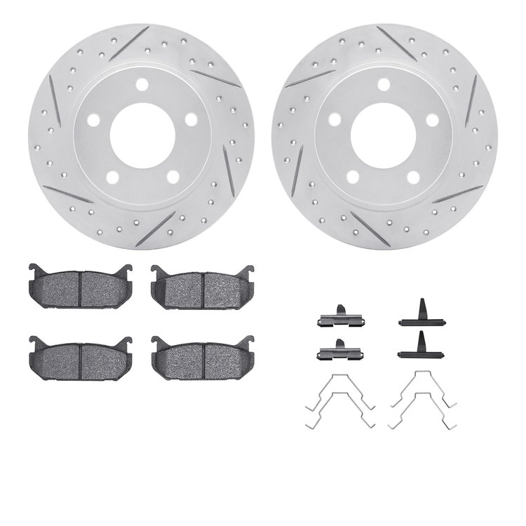 2512-80004 Geoperformance Drilled/Slotted Rotors w/5000 Advanced Brake Pads Kit & Hardware, 1993-1997 Ford/Lincoln/Mercury/Mazda
