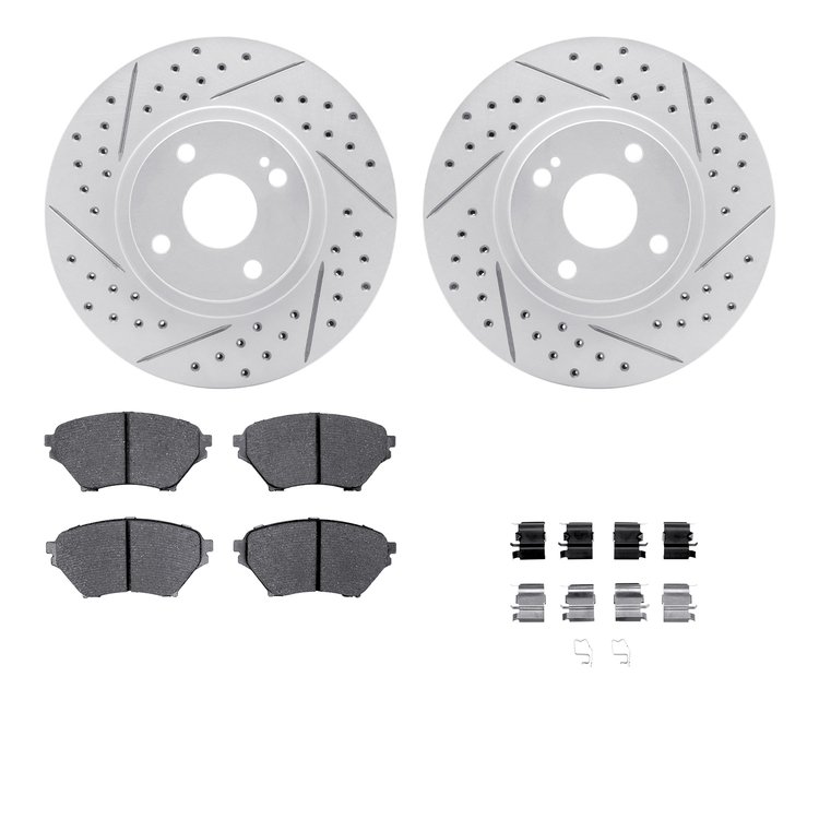 2512-80007 Geoperformance Drilled/Slotted Rotors w/5000 Advanced Brake Pads Kit & Hardware, 2001-2005 Ford/Lincoln/Mercury/Mazda
