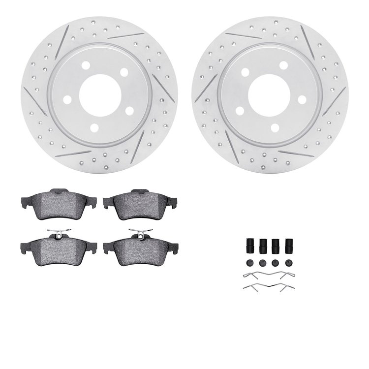 2512-80013 Geoperformance Drilled/Slotted Rotors w/5000 Advanced Brake Pads Kit & Hardware, 2007-2013 Ford/Lincoln/Mercury/Mazda