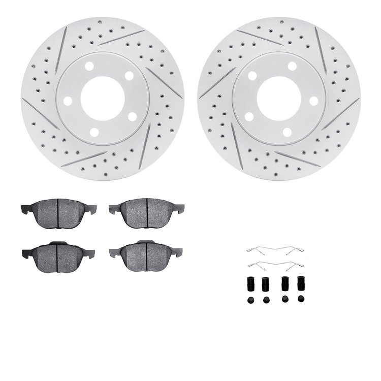 2512-80015 Geoperformance Drilled/Slotted Rotors w/5000 Advanced Brake Pads Kit & Hardware, 2004-2013 Ford/Lincoln/Mercury/Mazda