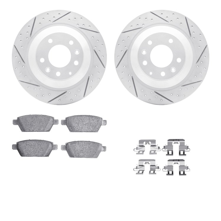2512-80017 Geoperformance Drilled/Slotted Rotors w/5000 Advanced Brake Pads Kit & Hardware, 2006-2007 Ford/Lincoln/Mercury/Mazda