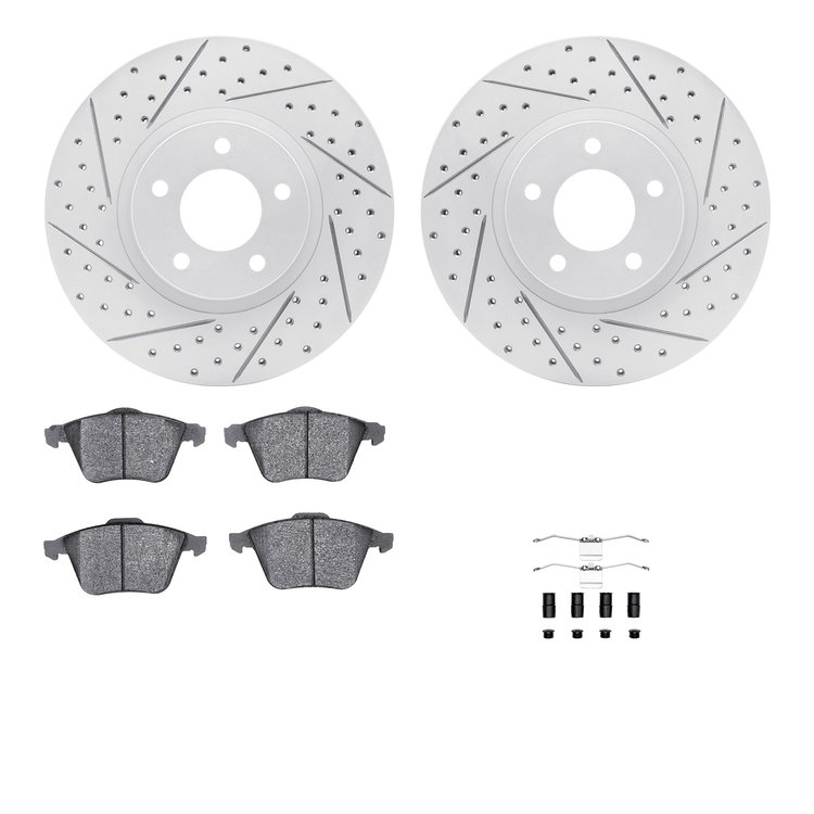 2512-80019 Geoperformance Drilled/Slotted Rotors w/5000 Advanced Brake Pads Kit & Hardware, 2007-2013 Ford/Lincoln/Mercury/Mazda