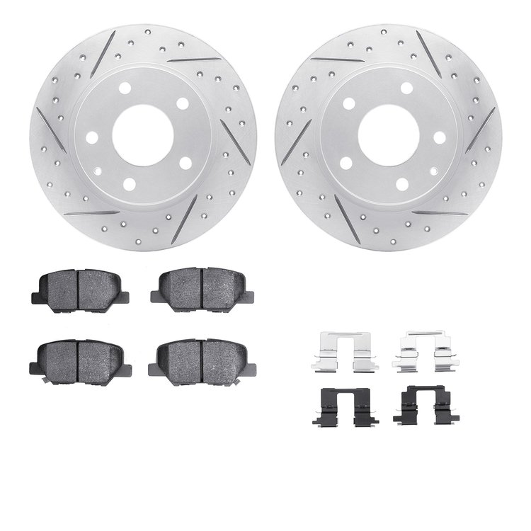 2512-80020 Geoperformance Drilled/Slotted Rotors w/5000 Advanced Brake Pads Kit & Hardware, 2014-2016 Ford/Lincoln/Mercury/Mazda