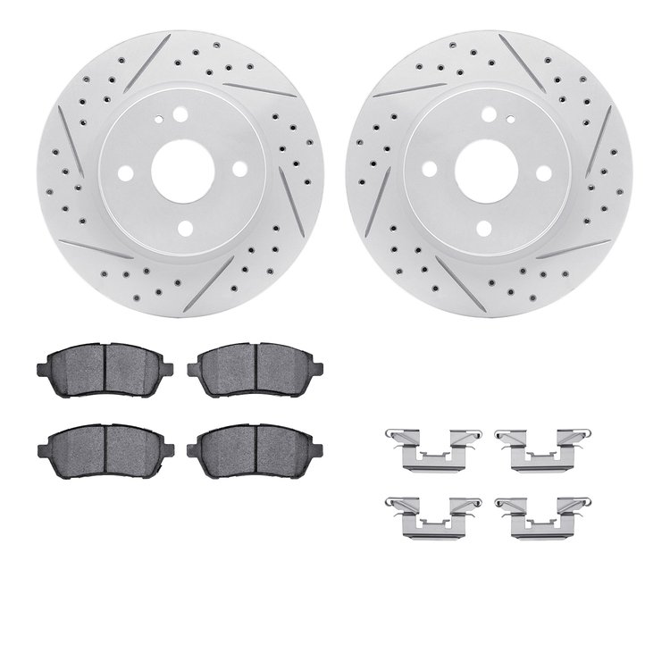 2512-80022 Geoperformance Drilled/Slotted Rotors w/5000 Advanced Brake Pads Kit & Hardware, 2011-2015 Ford/Lincoln/Mercury/Mazda