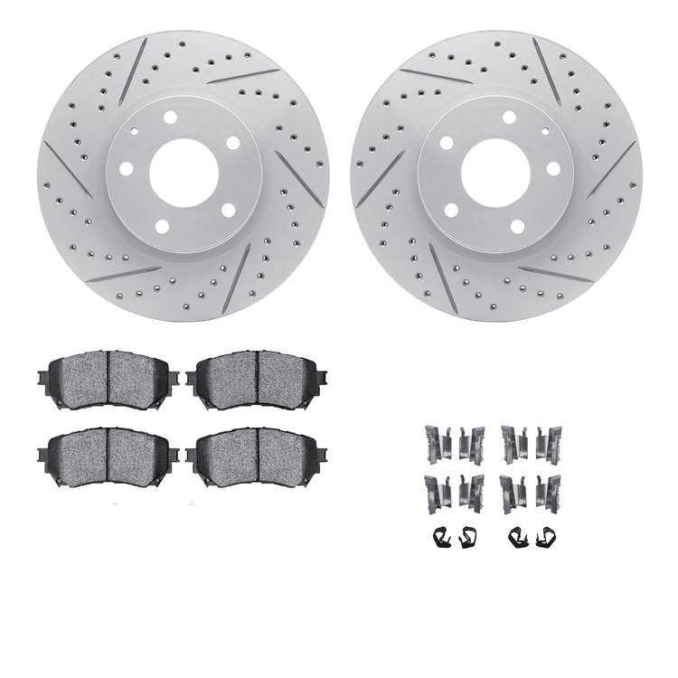 2512-80043 Geoperformance Drilled/Slotted Rotors w/5000 Advanced Brake Pads Kit & Hardware, 2016-2019 Ford/Lincoln/Mercury/Mazda