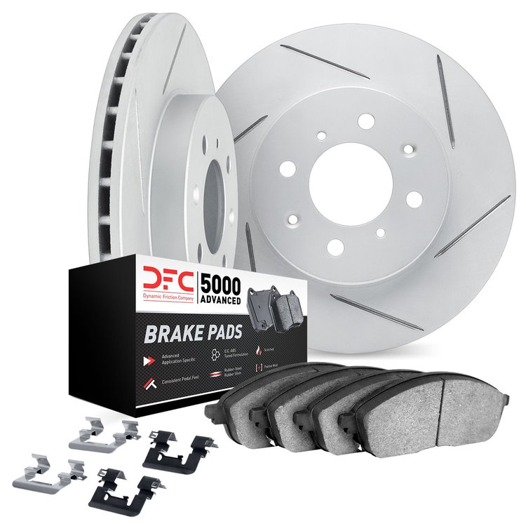 2512-80050 Geoperformance Slotted Brake Rotors w/5000 Advanced Brake Pads Kit & Hardware, 1990-1993 Ford/Lincoln/Mercury/Mazda,