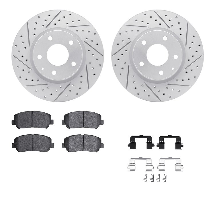 2512-80073 Geoperformance Drilled/Slotted Rotors w/5000 Advanced Brake Pads Kit & Hardware, 2013-2015 Ford/Lincoln/Mercury/Mazda