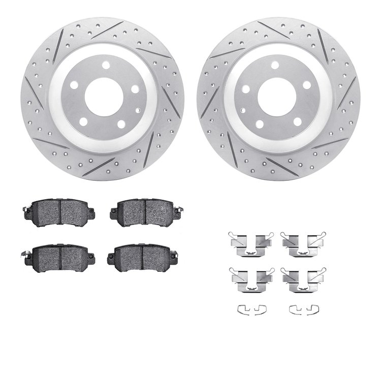 2512-80075 Geoperformance Drilled/Slotted Rotors w/5000 Advanced Brake Pads Kit & Hardware, 2013-2015 Ford/Lincoln/Mercury/Mazda
