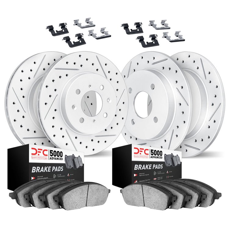 2514-03060 Geoperformance Drilled/Slotted Rotors w/5000 Advanced Brake Pads Kit & Hardware, 2012-2017 Kia/Hyundai/Genesis, Posit