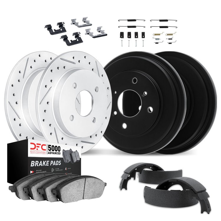 2514-31055 Geoperformance Drilled/Slotted Rotors w/5000 Advanced Brake Pads/Drums/Shoes & Hardware Kit, 1969-1971 BMW, Position: