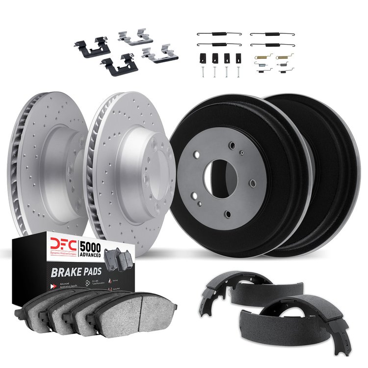2514-47005 Geoperformance Drilled Brake Rotors w/5000 Advanced Brake Pads/Drums/Shoes & Hardware Kit, 2000-2005 Suzuki, Position
