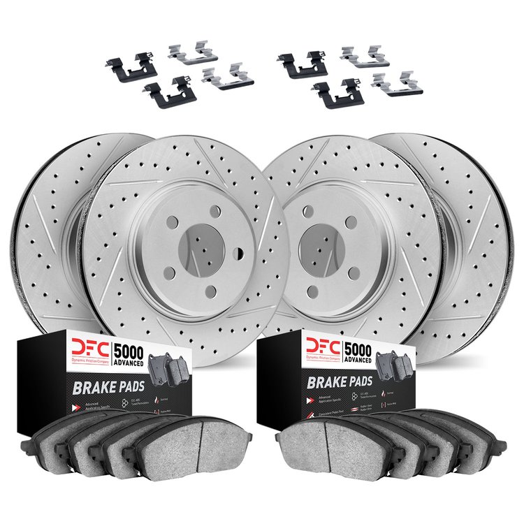 2514-67079 Geoperformance Drilled/Slotted Rotors w/5000 Advanced Brake Pads Kit & Hardware, Fits Select Infiniti/Nissan, Positio