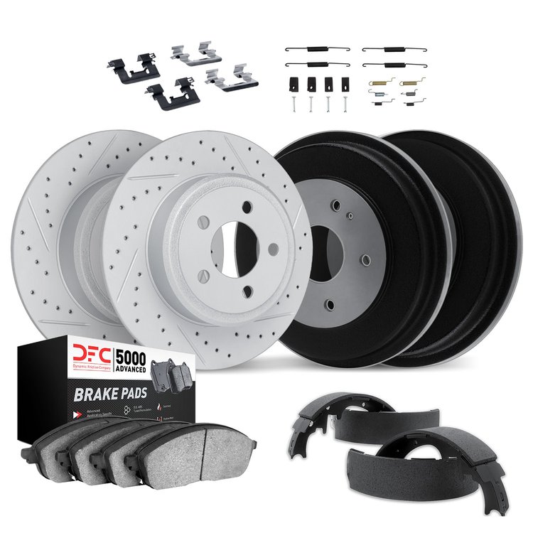2514-74017 Geoperformance Drilled/Slotted Rotors w/5000 Advanced Brake Pads/Drums/Shoes & Hardware Kit, 1972-1972 Audi/Volkswage