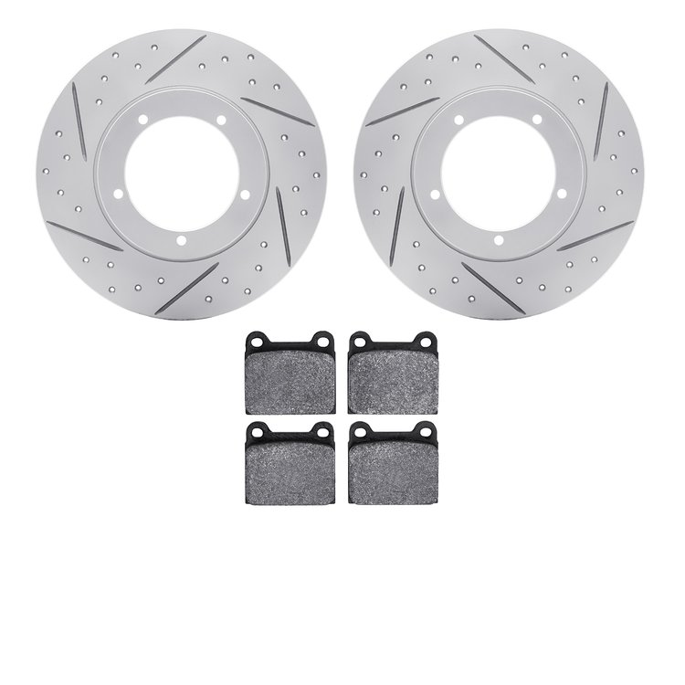 2602-02000 Geoperformance Drilled/Slotted Rotors w/5000 Euro Ceramic Brake Pads Kit, 1965-1976 Porsche, Position: Front