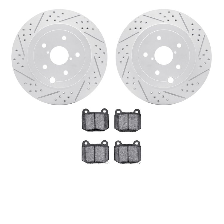 2602-13021 Geoperformance Drilled/Slotted Rotors w/5000 Euro Ceramic Brake Pads Kit, 2008-2020 Subaru, Position: Rear