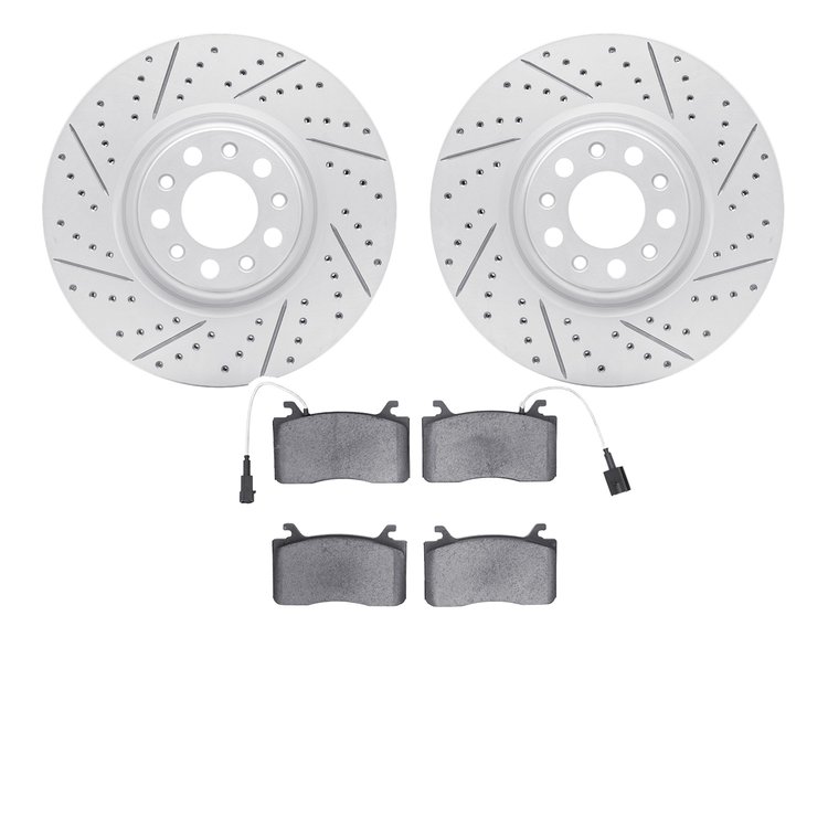2602-16006 Geoperformance Drilled/Slotted Rotors w/5000 Euro Ceramic Brake Pads Kit, 2017-2021 Alfa Romeo, Position: Front