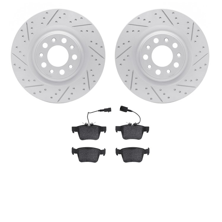 2602-16007 Geoperformance Drilled/Slotted Rotors w/5000 Euro Ceramic Brake Pads Kit, 2017-2021 Alfa Romeo, Position: Rear
