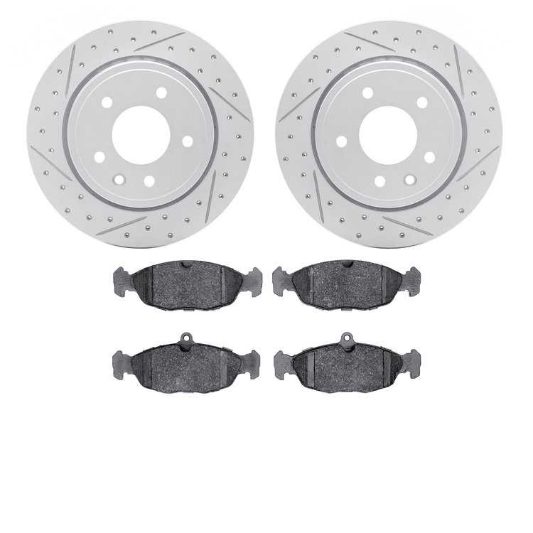 2602-20000 Geoperformance Drilled/Slotted Rotors w/5000 Euro Ceramic Brake Pads Kit, 1995-1997 Jaguar, Position: Rear