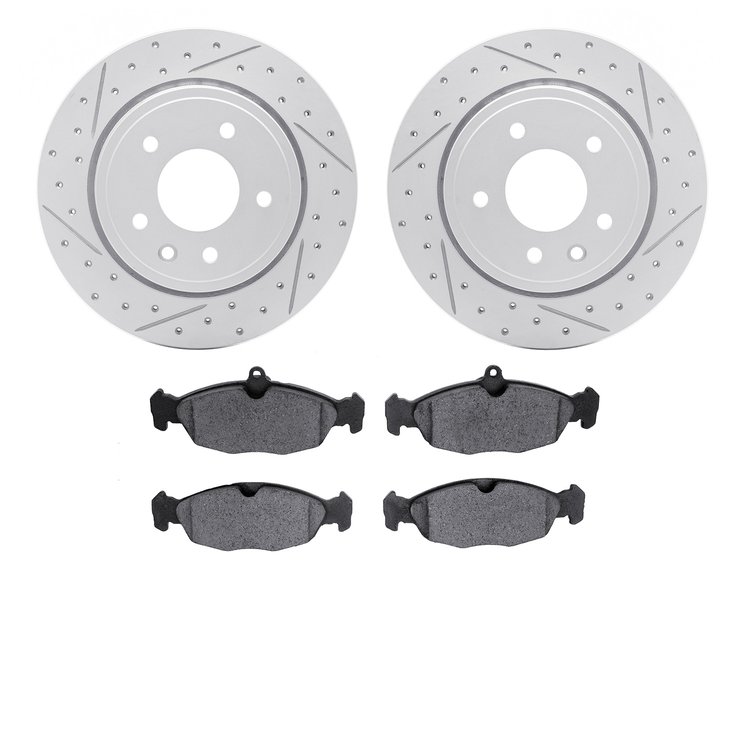 2602-20003 Geoperformance Drilled/Slotted Rotors w/5000 Euro Ceramic Brake Pads Kit, 1997-2006 Jaguar, Position: Rear